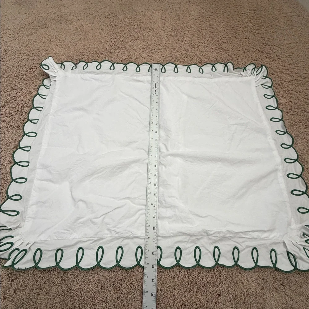 Set of 2 Anthropologie organic cotton looped embroidered pillow cover sham green